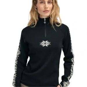 Dale of Norway Gelio Metino Black Wool Sweater with White Snowflake Design